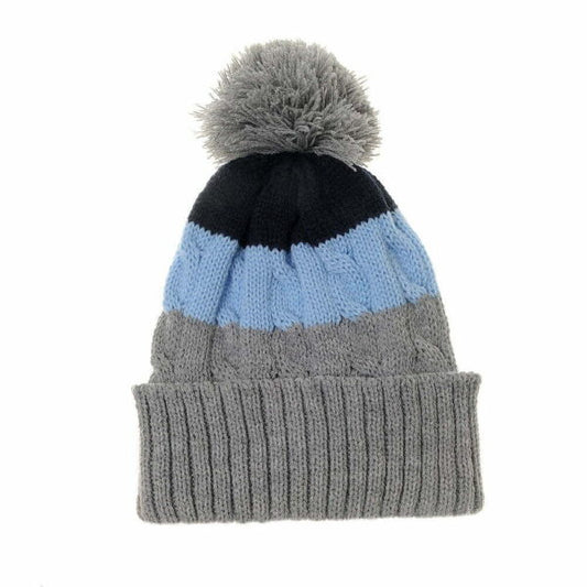 Ziggle Blue and Grey Cable Knit Bobble Hat (0-12 Months)