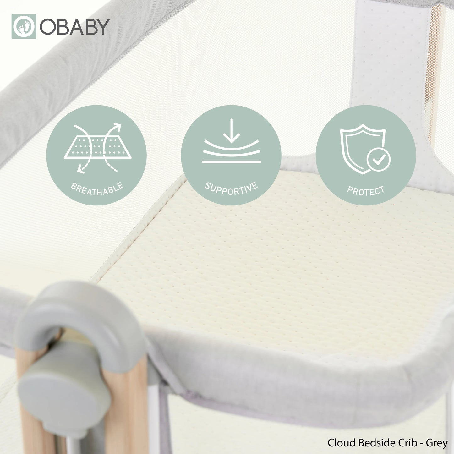 OBaby Cloud Bedside Crib-Grey