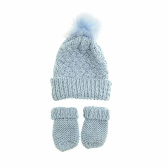 Ziggle Blue Woolly Bobble Hat and Mittens (0-12 Months)