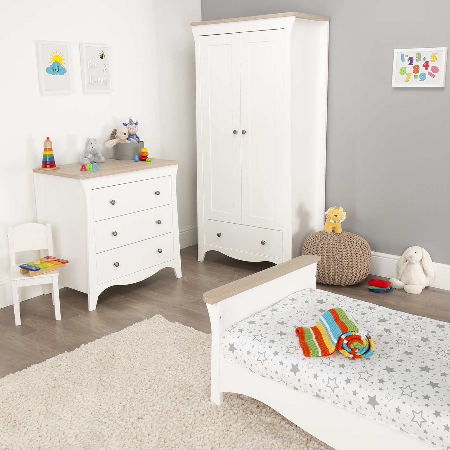 Clara 3 Piece Nursery Room Set White-Driftwood Ash