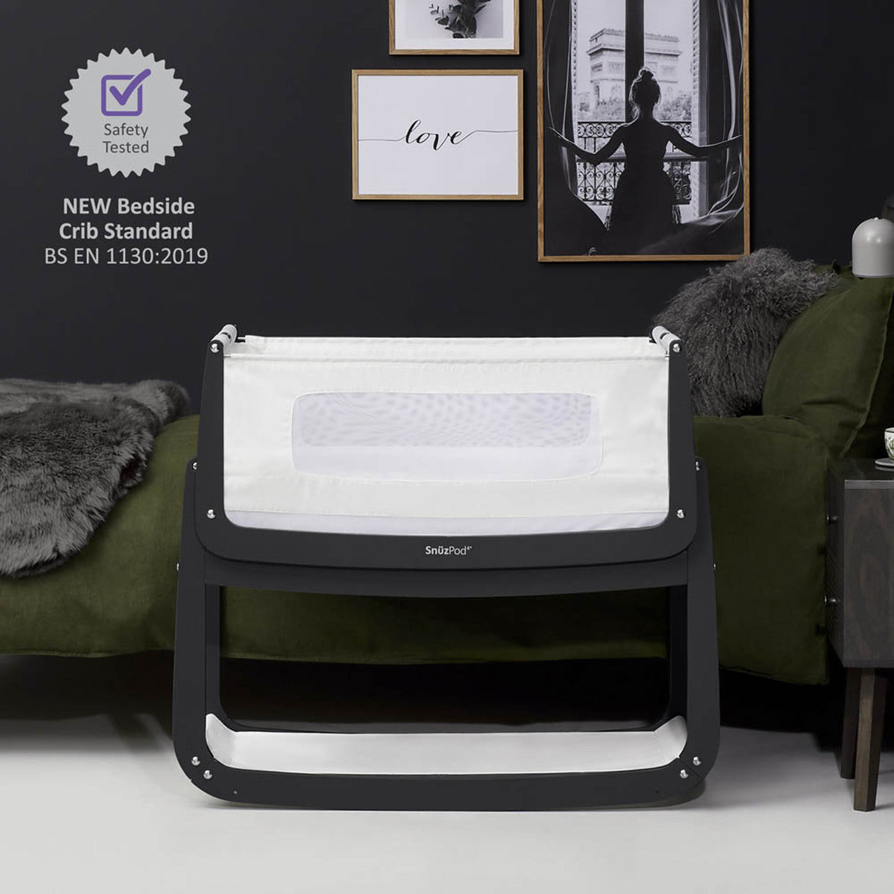SnuzPod4 Bedside Crib - Slate