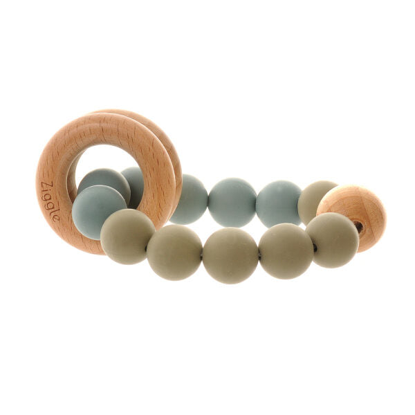 Ziggle Wooden Rattle & Teether-Blue Grey