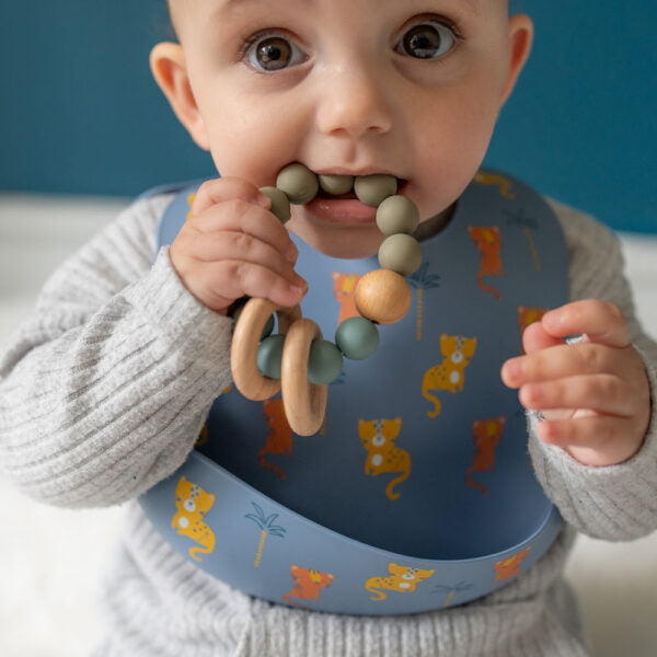 Ziggle Wooden Rattle & Teether-Blue Grey