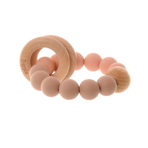 Ziggle Wooden Rattle & Teether-Blush