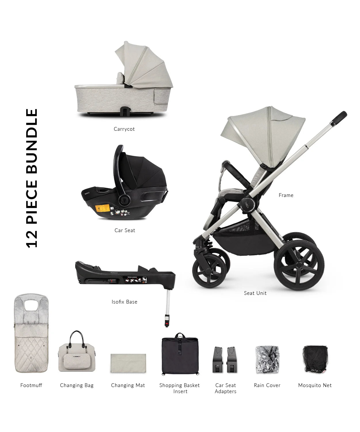 Venicci Upline 3 in 1 with Base Travel System-Moonstone
