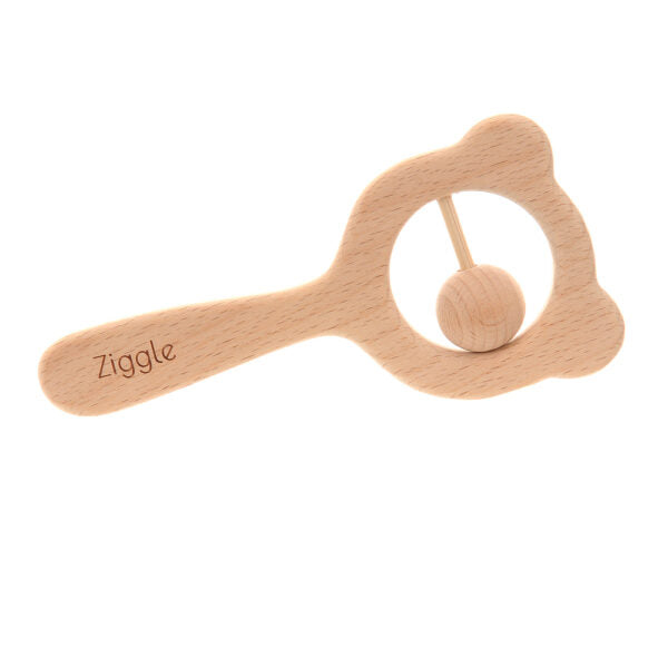 Ziggle Wooden Rattle & Teether-Blush