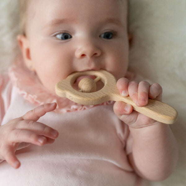 Ziggle Wooden Rattle & Teether-Blush