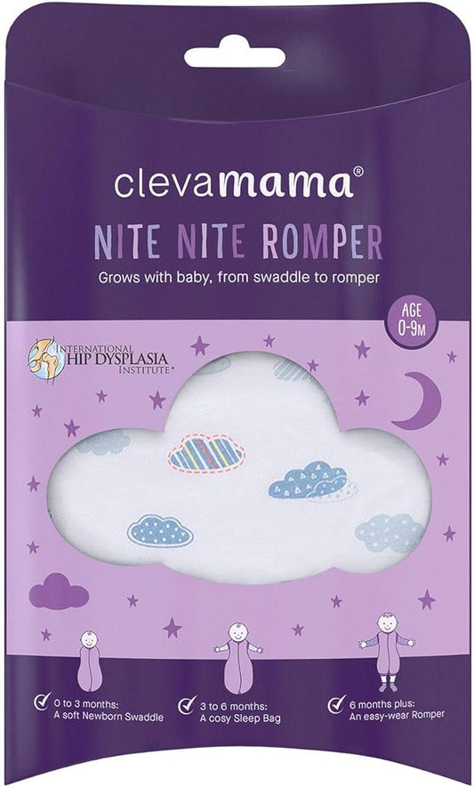 Clevamama Nite Nite Baby Romper-Blue