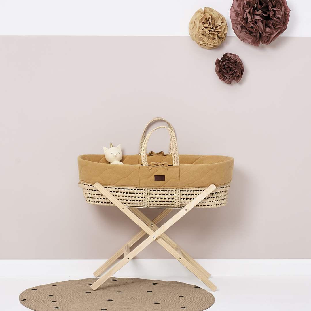 The Little Green Sheep | Natural Quilted Moses Basket & Stand-Honey