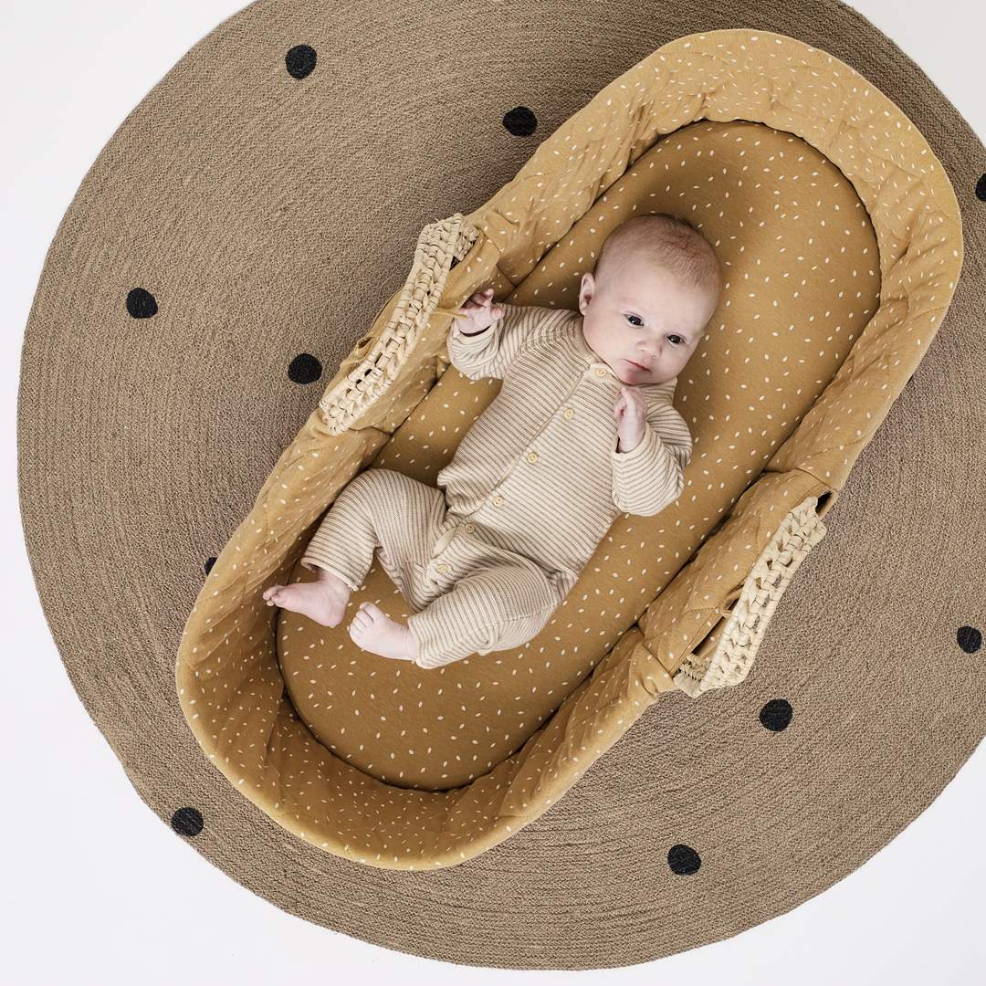 The Little Green Sheep | Natural Quilted Moses Basket & Mattress-Honey Rice