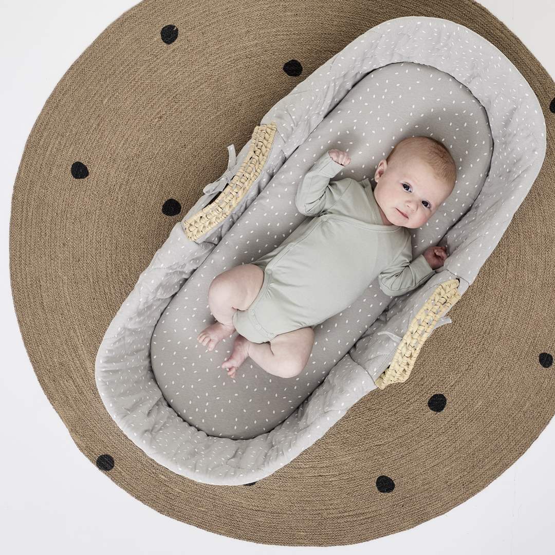 The Little Green Sheep | Natural Quilted Moses Basket & Mattress-Dove Rice
