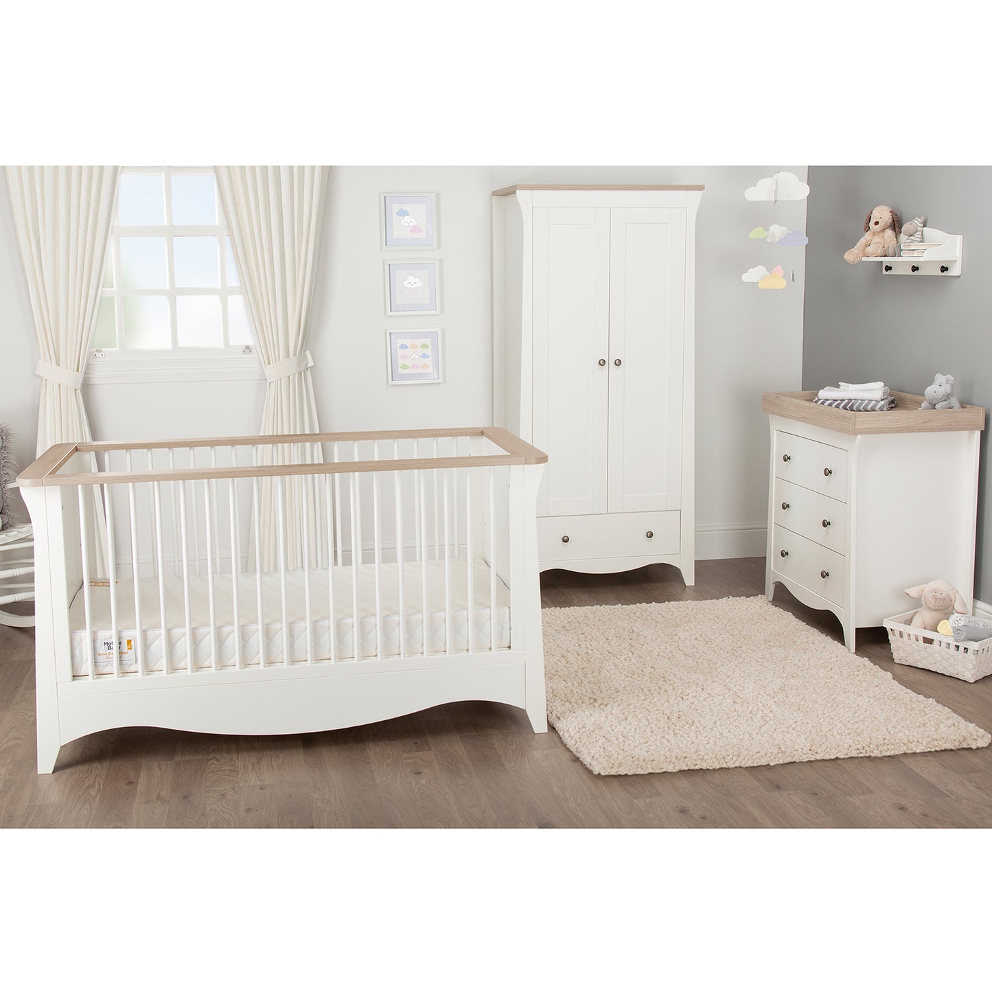 Clara 3 Piece Nursery Room Set White-Driftwood Ash