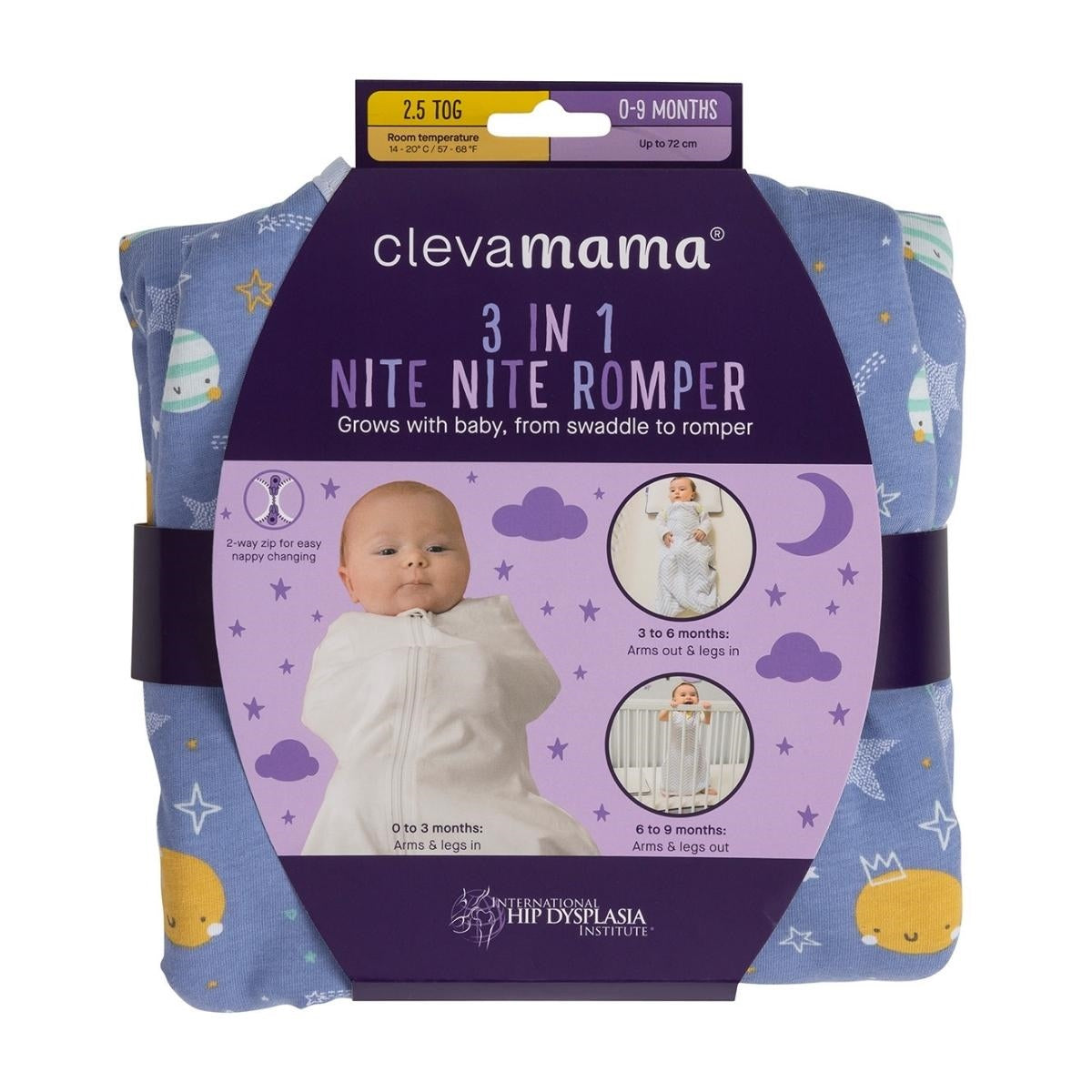 Clevamama 3 in 1 Nite Nite Romper & Sleeping Bag (2.5 Tog) Blue