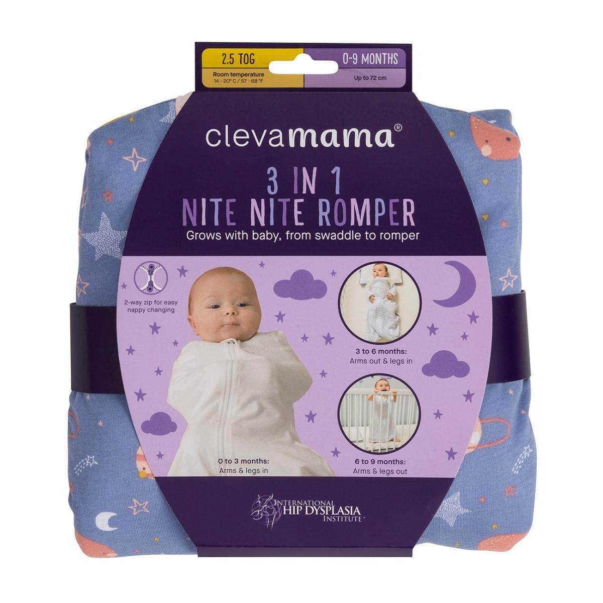 Clevamama 3 in 1 Nite Nite Romper & Sleeping Bag (2.5 Tog) Pink