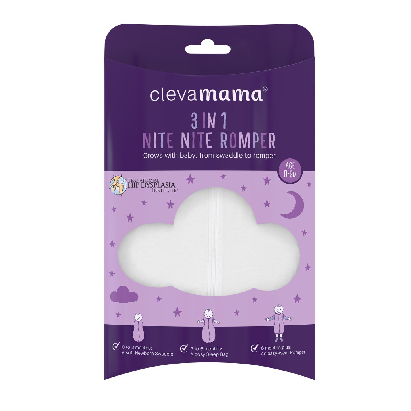 Clevamama 3 in 1 Nite Nite Romper - Swaddle, Sleep Bag & Baby Romper