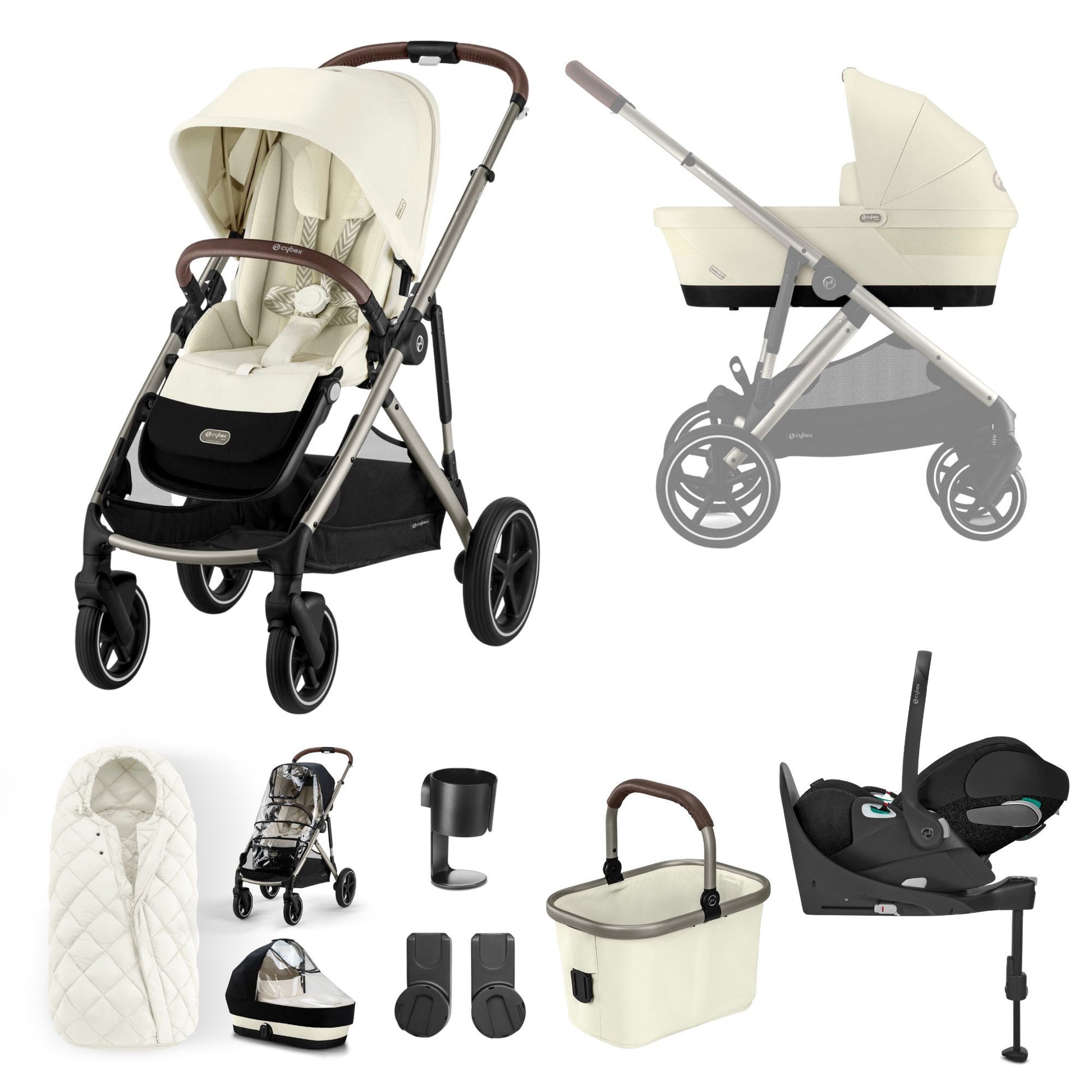 cybex seashell beige CYBEX Gazelle 10 Piece Luxury Bundle with Cloud T and Base T-Seashell Beige