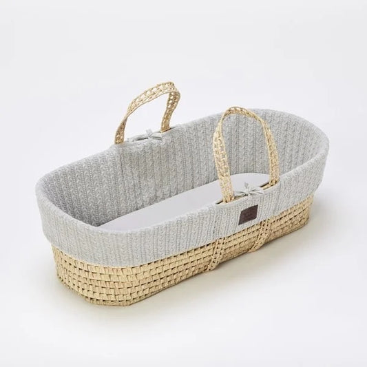 The Little Green Sheep | Natural Knitted Moses Basket & Mattress-Dove
