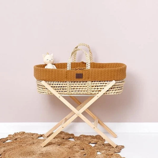 The Little Green Sheep | Natural Knitted Moses Basket & Stand-Honey