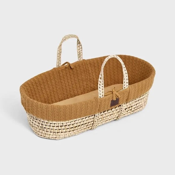 The Little Green Sheep | Natural Knitted Moses Basket & Stand-Honey
