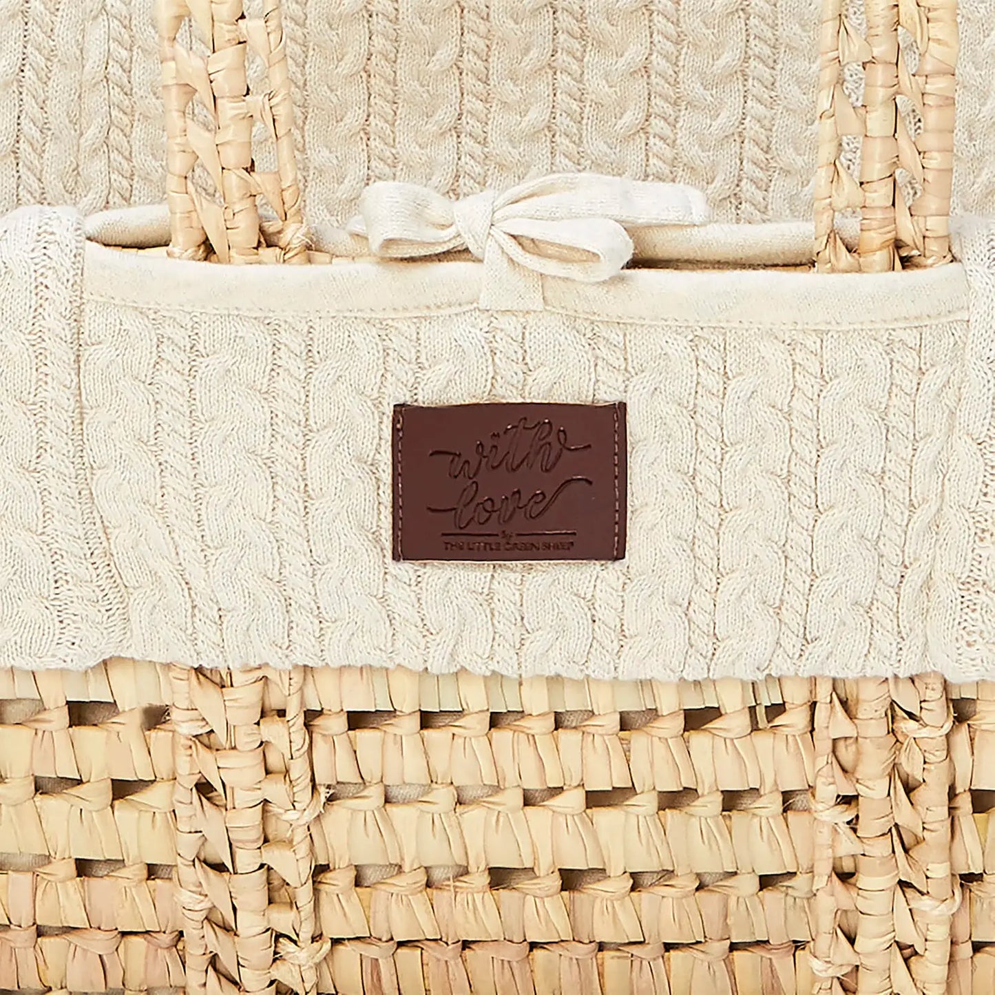 The Little Green Sheep | Natural Knitted Moses Basket & Mattress-Linen