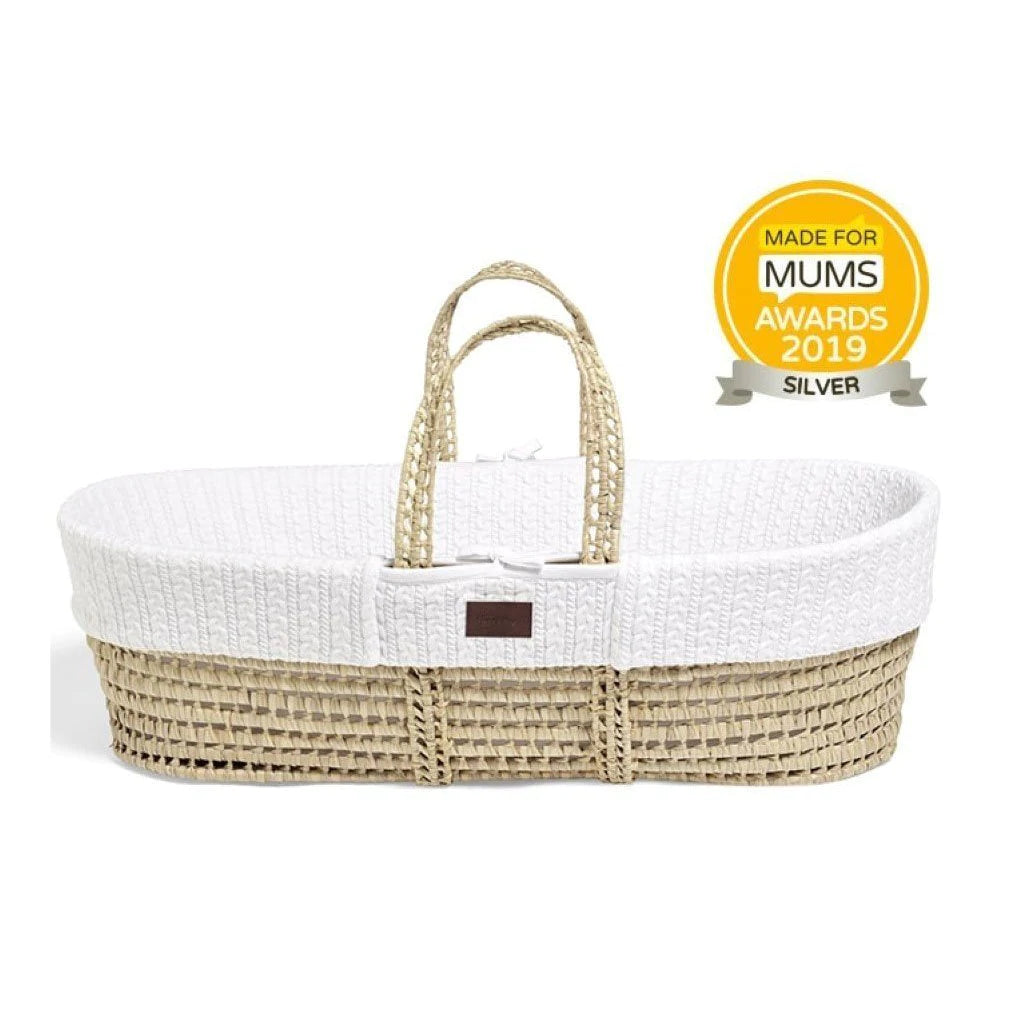 The Little Green Sheep | Natural Knitted Moses Basket & Stand-White