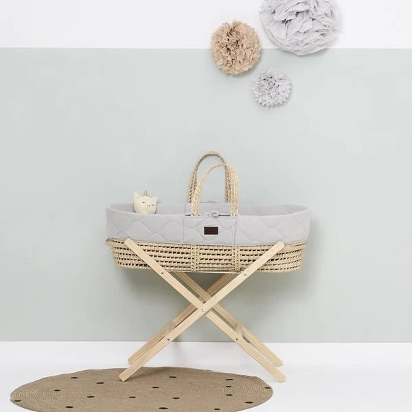 The Little Green Sheep | Natural Quilted Moses Basket & Mattress-Dove