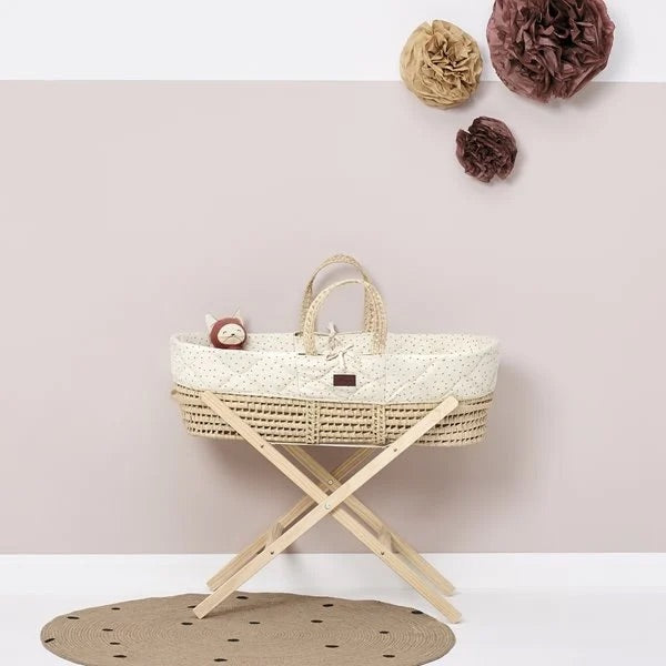 The Little Green Sheep | Natural Quilted Moses Basket & Mattress-Linen Rice