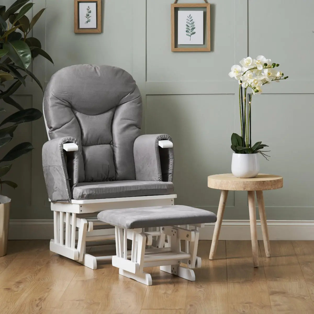 OBABY Reclining Glider Chair and Stool-Grey