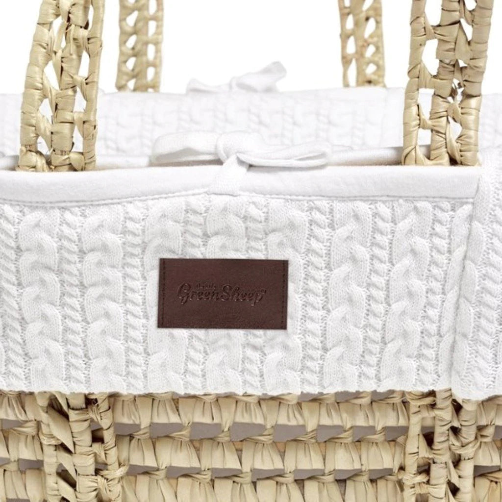The Little Green Sheep | Natural Knitted Moses Basket & Mattress-White